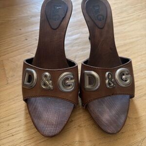 Dolce & Gabbana Brown Mules with Silver Accents